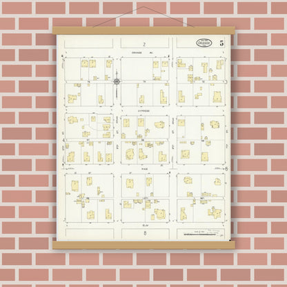 Old map wall art mockup — magnetic wood frame on brick wall — Sanborn Fire Insurance Map from Orange, Orange County, Texas (1914), Sheet #0005