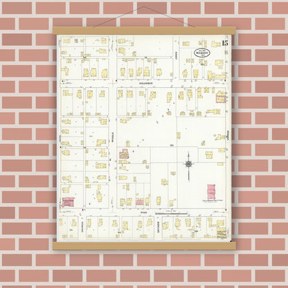 Old map wall art mockup — magnetic wood frame on brick wall — Sanborn Fire Insurance Map from Wabash, Wabash County, Indiana (1910), Sheet #0015