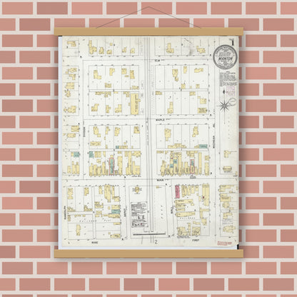 Old map wall art mockup — magnetic wood frame on brick wall — Sanborn Fire Insurance Map from Manton, Wexford County, Michigan (1902) - Complete Map Set
