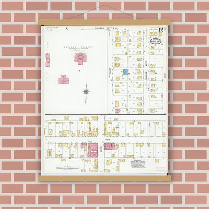 Old map wall art mockup — magnetic wood frame on brick wall — Sanborn Fire Insurance Map from Ashland, Ashland County, Ohio (1919), Sheet #0012