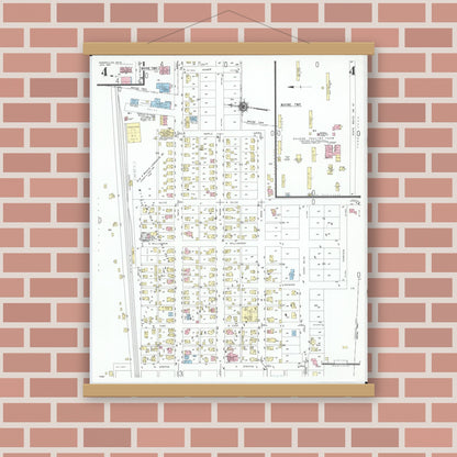 Old map wall art mockup — magnetic wood frame on brick wall — Sanborn Fire Insurance Map from Versailles, Darke County, Ohio (1951), Sheet #0004