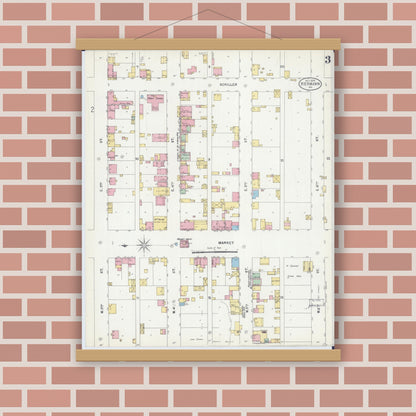 Old map wall art mockup — magnetic wood frame on brick wall — Sanborn Fire Insurance Map from Hermann, Gasconade County, Missouri (1898), Sheet #0003