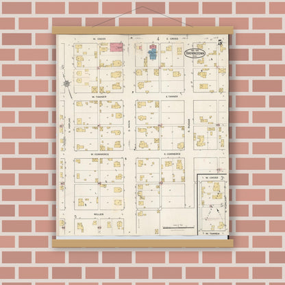 Old map wall art mockup — magnetic wood frame on brick wall — Sanborn Fire Insurance Map from Brownstown, Jackson County, Indiana (1933), Sheet #0005