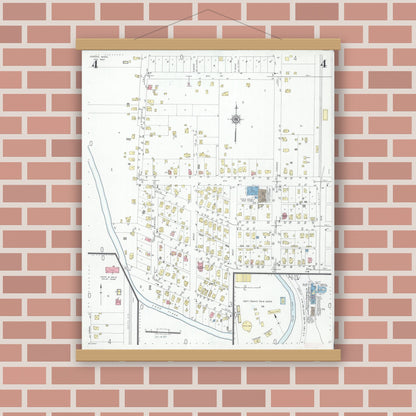 Old map wall art mockup — magnetic wood frame on brick wall — Sanborn Fire Insurance Map from Jordan, Scott County, Minnesota (1947), Sheet #0004
