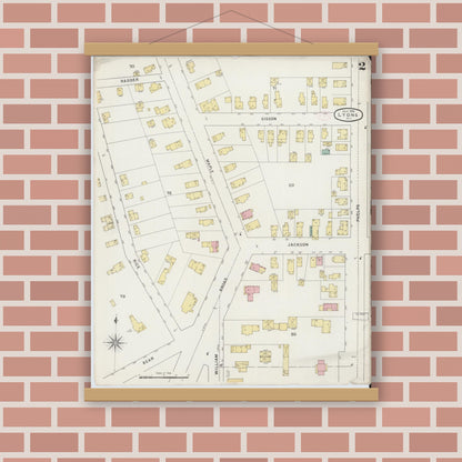Old map wall art mockup — magnetic wood frame on brick wall — Sanborn Fire Insurance Map from Lyons, Wayne County, New York (1894) - Complete Map Set