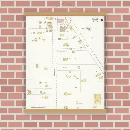 Old map wall art mockup — magnetic wood frame on brick wall — Sanborn Fire Insurance Map from Irvington, Alameda County, California (1908), Sheet #0003