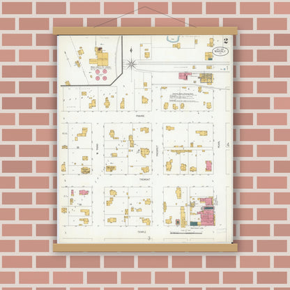 Old map wall art mockup — magnetic wood frame on brick wall — Sanborn Fire Insurance Map from Waverly, Morgan County, Illinois (1906), Sheet #0002