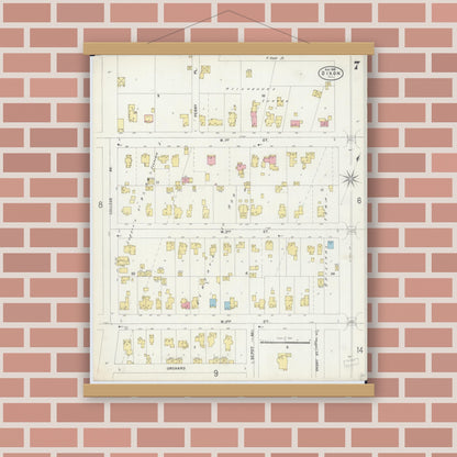 Old map wall art mockup — magnetic wood frame on brick wall — Sanborn Fire Insurance Map from Dixon, Lee County, Illinois (1897), Sheet #0007