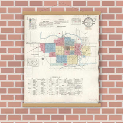 Old map wall art mockup — magnetic wood frame on brick wall — Sanborn Fire Insurance Map from Webster City, Hamilton County, Iowa (1950), Sheet #0001