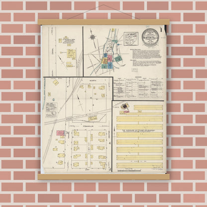 Old map wall art mockup — magnetic wood frame on brick wall — Sanborn Fire Insurance Map from Newton Falls, Trumbull County, Ohio (1922) - Complete Map Set