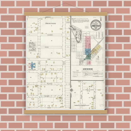Old map wall art mockup — magnetic wood frame on brick wall — Sanborn Fire Insurance Map from Holmestead, Dade County, Florida (1920) - Complete Map Set