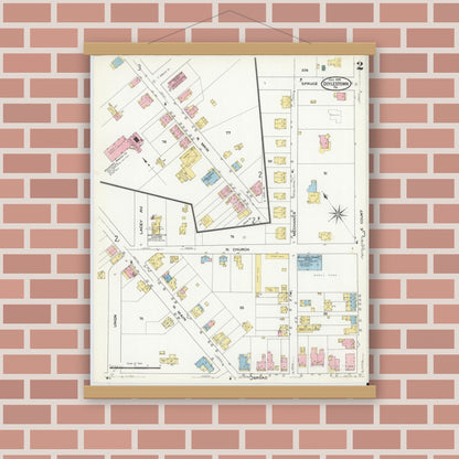 Old map wall art mockup — magnetic wood frame on brick wall — Sanborn Fire Insurance Map from Doylestown, Bucks County, Pennsylvania (1909), Sheet #0002