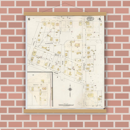 Old map wall art mockup — magnetic wood frame on brick wall — Sanborn Fire Insurance Map from Humble, Harris County, Texas (1940), Sheet #0006