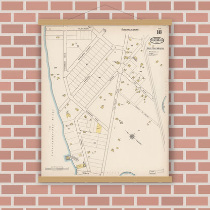 Old map wall art mockup — magnetic wood frame on brick wall — Sanborn Fire Insurance Map from Fort Myers, Lee County, Florida (1922), Sheet #0018