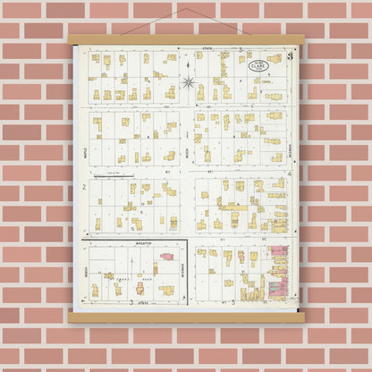 Old map wall art mockup — magnetic wood frame on brick wall — Sanborn Fire Insurance Map from Clare, Clare County, Michigan (1899), Sheet #0003