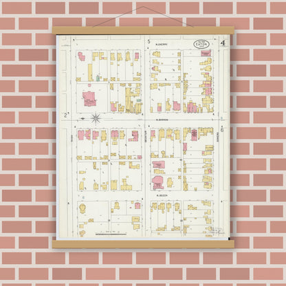 Old map wall art mockup — magnetic wood frame on brick wall — Sanborn Fire Insurance Map from Eaton, Preble County, Ohio (1899), Sheet #0004
