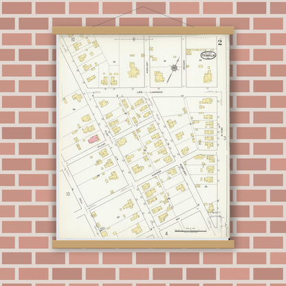 Old map wall art mockup — magnetic wood frame on brick wall — Sanborn Fire Insurance Map from Franklin, Independent Cities, Virginia (1917), Sheet #0002