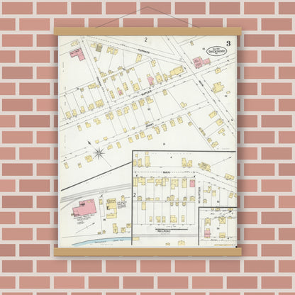 Old map wall art mockup — magnetic wood frame on brick wall — Sanborn Fire Insurance Map from Shickshinny, Luzerne County, Pennsylvania (1901), Sheet #0003