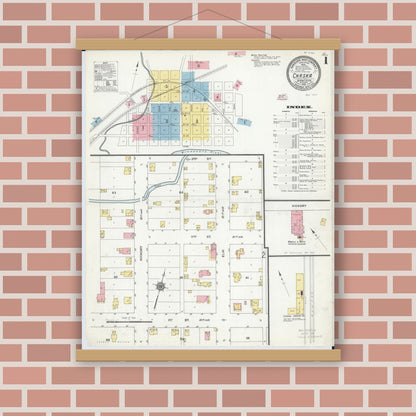 Old map wall art mockup — magnetic wood frame on brick wall — Sanborn Fire Insurance Map from Chaska, Carver County, Minnesota (1910) - Complete Map Set