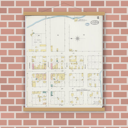 Old map wall art mockup — magnetic wood frame on brick wall — Sanborn Fire Insurance Map from Jackson, Jackson County, Minnesota (1894), Sheet #0002