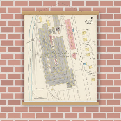 Old map wall art mockup — magnetic wood frame on brick wall — Sanborn Fire Insurance Map from Steelton, Dauphin County, Pennsylvania (1915), Sheet #0017