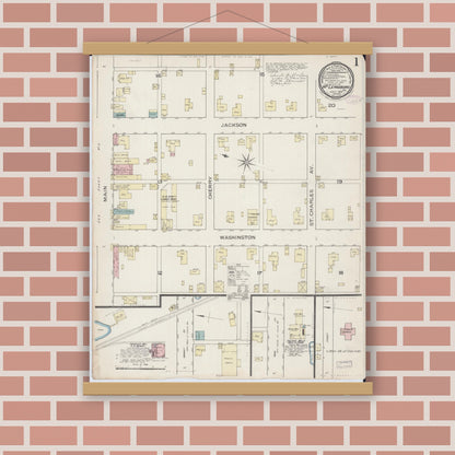 Old map wall art mockup — magnetic wood frame on brick wall — Sanborn Fire Insurance Map from Mcleansboro, Hamilton County, Illinois (1886) - Complete Map Set