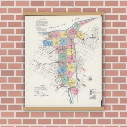 Old map wall art mockup — magnetic wood frame on brick wall — Sanborn Fire Insurance Map from Hannibal, Marion County, Missouri (1890) - Complete Map Set