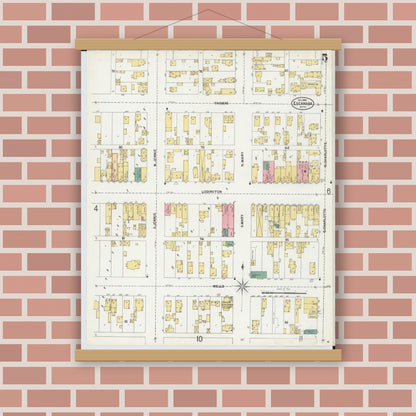 Old map wall art mockup — magnetic wood frame on brick wall — Sanborn Fire Insurance Map from Escanaba, Delta County, Michigan (1899), Sheet #0005
