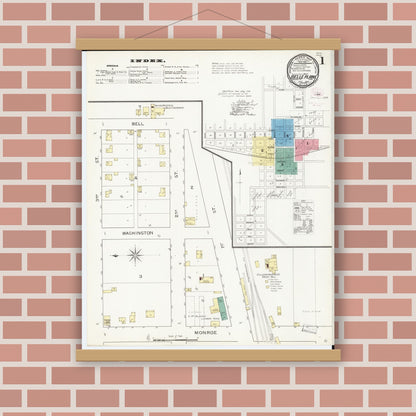 Old map wall art mockup — magnetic wood frame on brick wall — Sanborn Fire Insurance Map from Belle Plaine, Benton County, Iowa (1894) â€” Complete Set