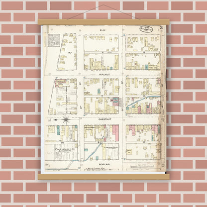 Old map wall art mockup — magnetic wood frame on brick wall — Sanborn Fire Insurance Map from Atlantic, Cass County, Iowa (1883), Sheet #0003