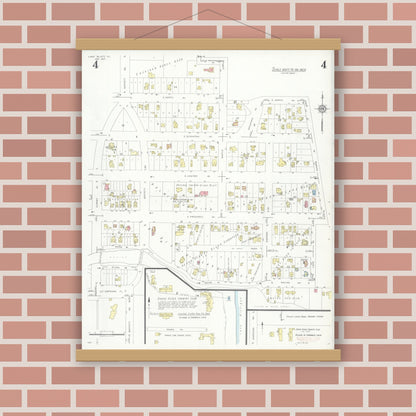 Old map wall art mockup — magnetic wood frame on brick wall — Sanborn Fire Insurance Map from Lake Bluff, Lake County, Illinois (1937), Sheet #0004
