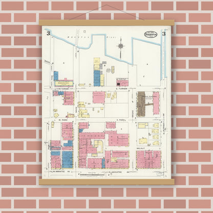 Old map wall art mockup — magnetic wood frame on brick wall — Sanborn Fire Insurance Map from Bradentown, Manatee County, Florida (1926), Sheet #0003