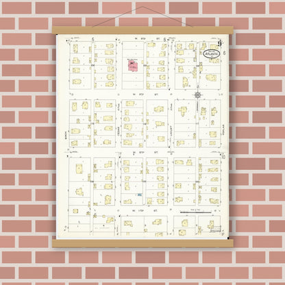 Old map wall art mockup — magnetic wood frame on brick wall — Sanborn Fire Insurance Map from Atlantic, Cass County, Iowa (1913), Sheet #0009