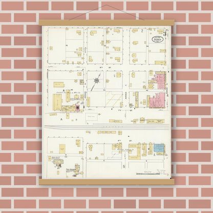 Old map wall art mockup — magnetic wood frame on brick wall — Sanborn Fire Insurance Map from Shiner, Lavaca County, Texas (1912), Sheet #0003