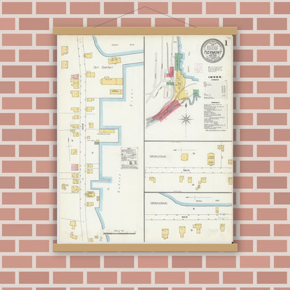 Old map wall art mockup — magnetic wood frame on brick wall — Sanborn Fire Insurance Map from Piermont, Rockland County, New York (1903), Sheet #0001