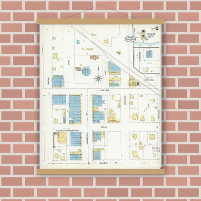 Old map wall art mockup — magnetic wood frame on brick wall — Sanborn Fire Insurance Map from Coleman, Coleman County, Texas (1904), Sheet #0002