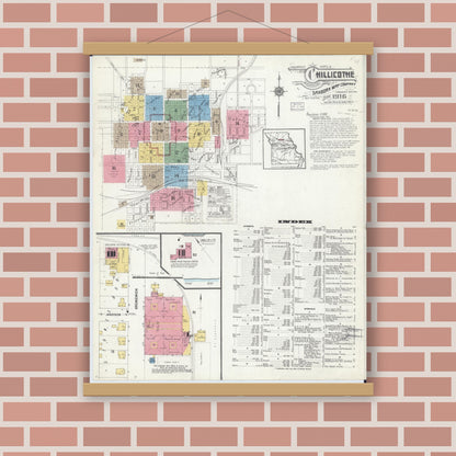 Old map wall art mockup — magnetic wood frame on brick wall — Sanborn Fire Insurance Map from Chillicothe, Livingston County, Missouri (1916) - Complete Map Set