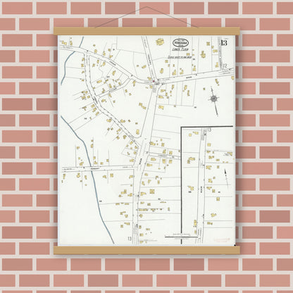 Old map wall art mockup — magnetic wood frame on brick wall — Sanborn Fire Insurance Map from Hingham, Plymouth County, Massachusetts (1921), Sheet #0013