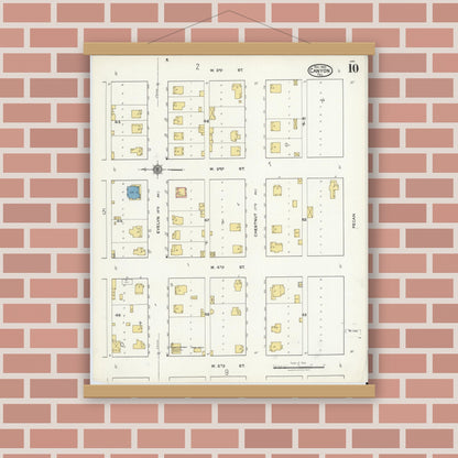 Old map wall art mockup — magnetic wood frame on brick wall — Sanborn Fire Insurance Map from Canyon, Randall County, Texas (1920), Sheet #0010