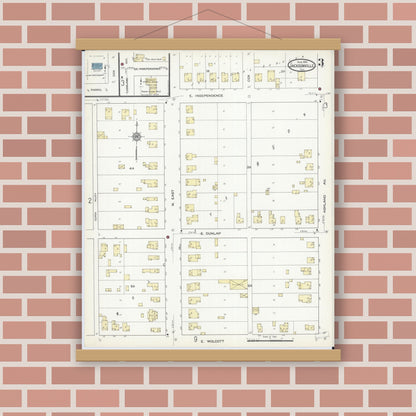 Old map wall art mockup — magnetic wood frame on brick wall — Sanborn Fire Insurance Map from Jacksonville, Morgan County, Illinois (1914), Sheet #0003