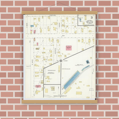 Old map wall art mockup — magnetic wood frame on brick wall — Sanborn Fire Insurance Map from Brillion, Calumet County, Wisconsin (1913), Sheet #0003