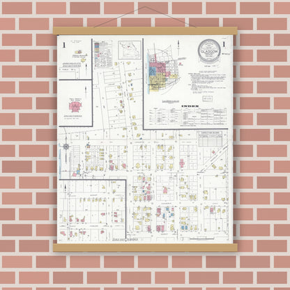 Old map wall art mockup — magnetic wood frame on brick wall — Sanborn Fire Insurance Map from Glasgow, Howard County, Missouri (1935) - Complete Map Set