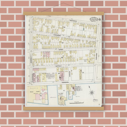 Old map wall art mockup — magnetic wood frame on brick wall — Sanborn Fire Insurance Map from Chelsea, Suffolk County, Massachusetts (1889), Sheet #0006