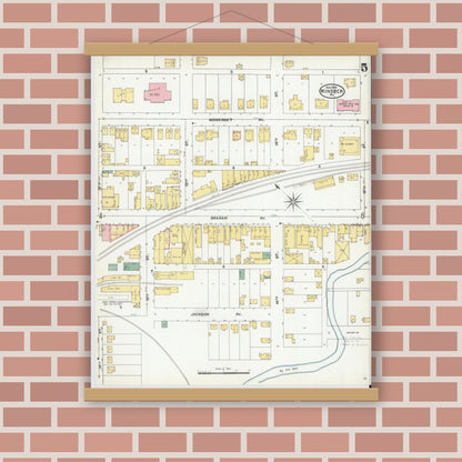 Old map wall art mockup — magnetic wood frame on brick wall — Sanborn Fire Insurance Map from Windber, Somerset County, Pennsylvania (1904), Sheet #0005