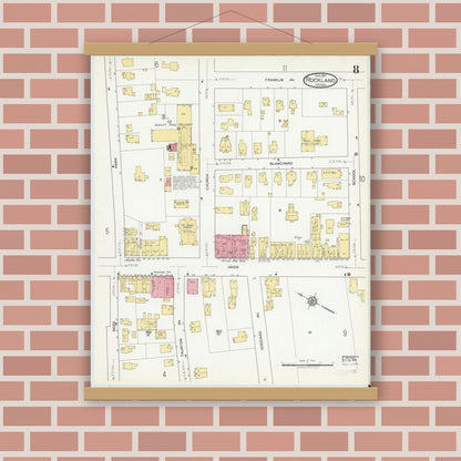 Old map wall art mockup — magnetic wood frame on brick wall — Sanborn Fire Insurance Map from Rockland, Plymouth County, Massachusetts (1917), Sheet #0008