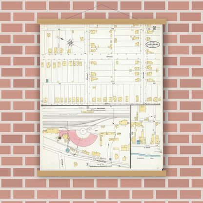 Old map wall art mockup — magnetic wood frame on brick wall — Sanborn Fire Insurance Map from Jersey Shore, Lycoming County, Pennsylvania (1906), Sheet #0002