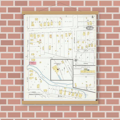 Old map wall art mockup — magnetic wood frame on brick wall — Sanborn Fire Insurance Map from Boyne City, Charlevoix County, Michigan (1919), Sheet #0005