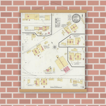 Old map wall art mockup — magnetic wood frame on brick wall — Sanborn Fire Insurance Map from Matthews, Grant County, Indiana (1900) - Complete Map Set