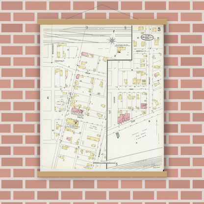 Old map wall art mockup — magnetic wood frame on brick wall — Sanborn Fire Insurance Map from Union City, Randolph County, Indiana (1896), Sheet #0005