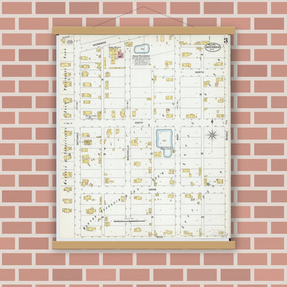 Old map wall art mockup — magnetic wood frame on brick wall — Sanborn Fire Insurance Map from Archbold, Fulton County, Ohio (1901), Sheet #0003